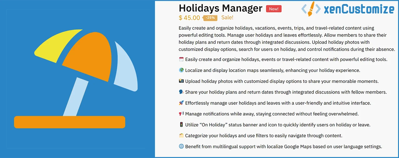 XenCustomize Holidays Manager Vacations Trips  Travelrelated CMS-1.webp